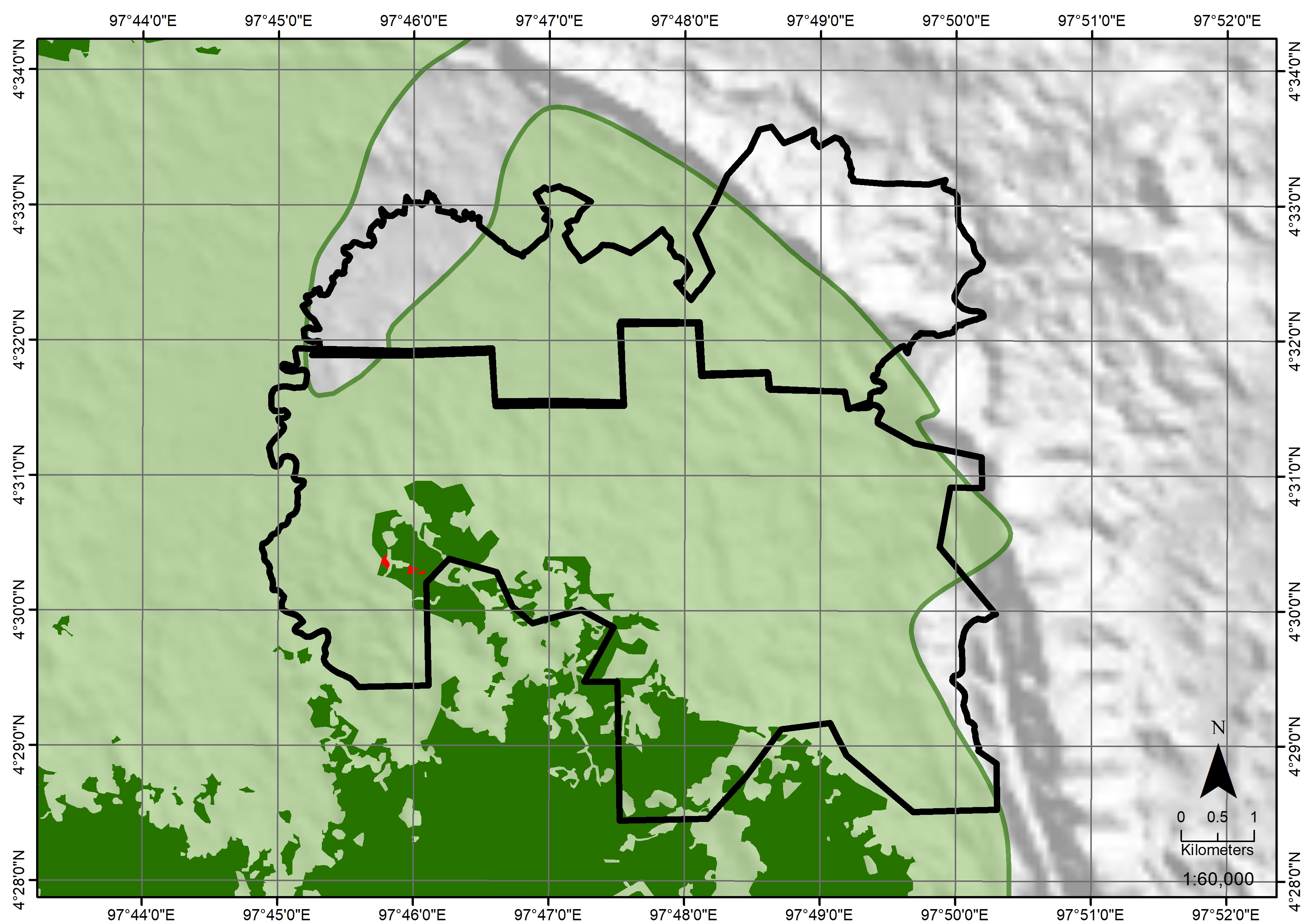 October 2018 satellite analysis showing forest clearance activity inside PTPN I Blang Tualang’s palm oil concessions within the Leuser Ecosystem