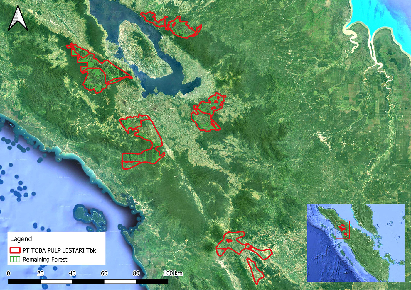 Map of remaining forests inside PT. Toba Pulp Lestari concessions. 