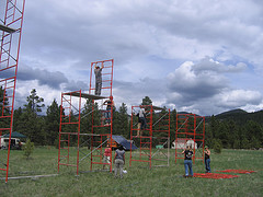 setting up the climbing scaffold