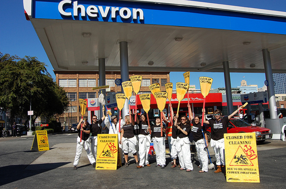 Change Chevron image: Getting to work cleaning up Chevron stations for 10/10/10