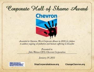 Chevron Hall of Shame certificate