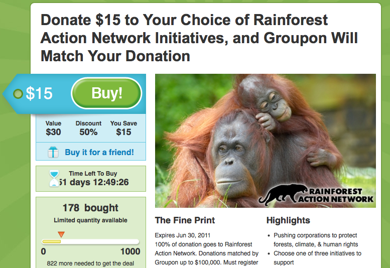 Rainforest Action Network Groupon Screenshot