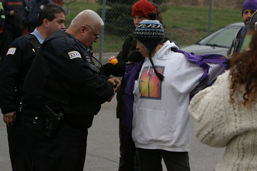 Activst getting arrested at coal plant in Chicago