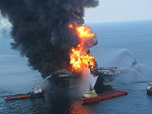 Deepwater Horizon offshore drilling unit on fire, April 2010