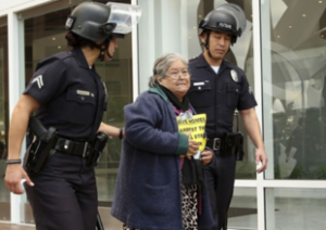 LA grandmother being evicted by a SWAT team, via Home Defender's League
