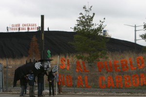Coal Plant Protest Banner Reads 