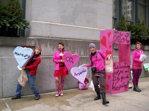 RAN Chicago and their heart props outside Chicago City Hall