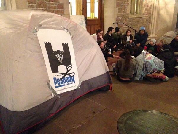 First night of sit-in demanding Washington University cut ties with Peabody Energy