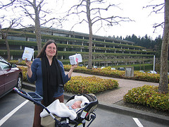 Liz and Sequoia outside Weyerhaeuser
