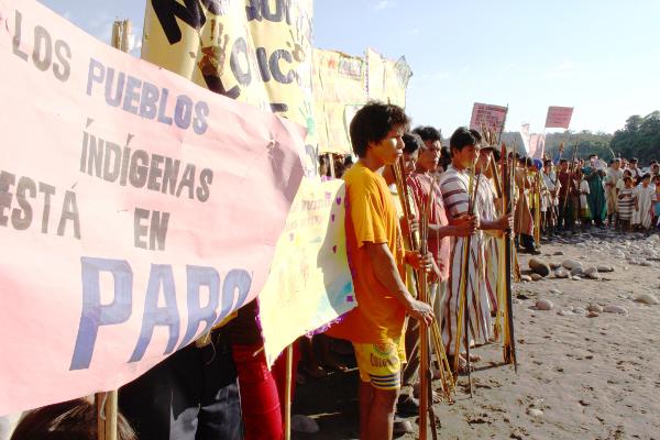 Indigenous protestors in Peru. Courtesy of Amazon Watch.