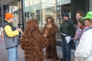 Orangutans asking Minnesotans for help on Nicolette Blvd in Downtown Minneapolis